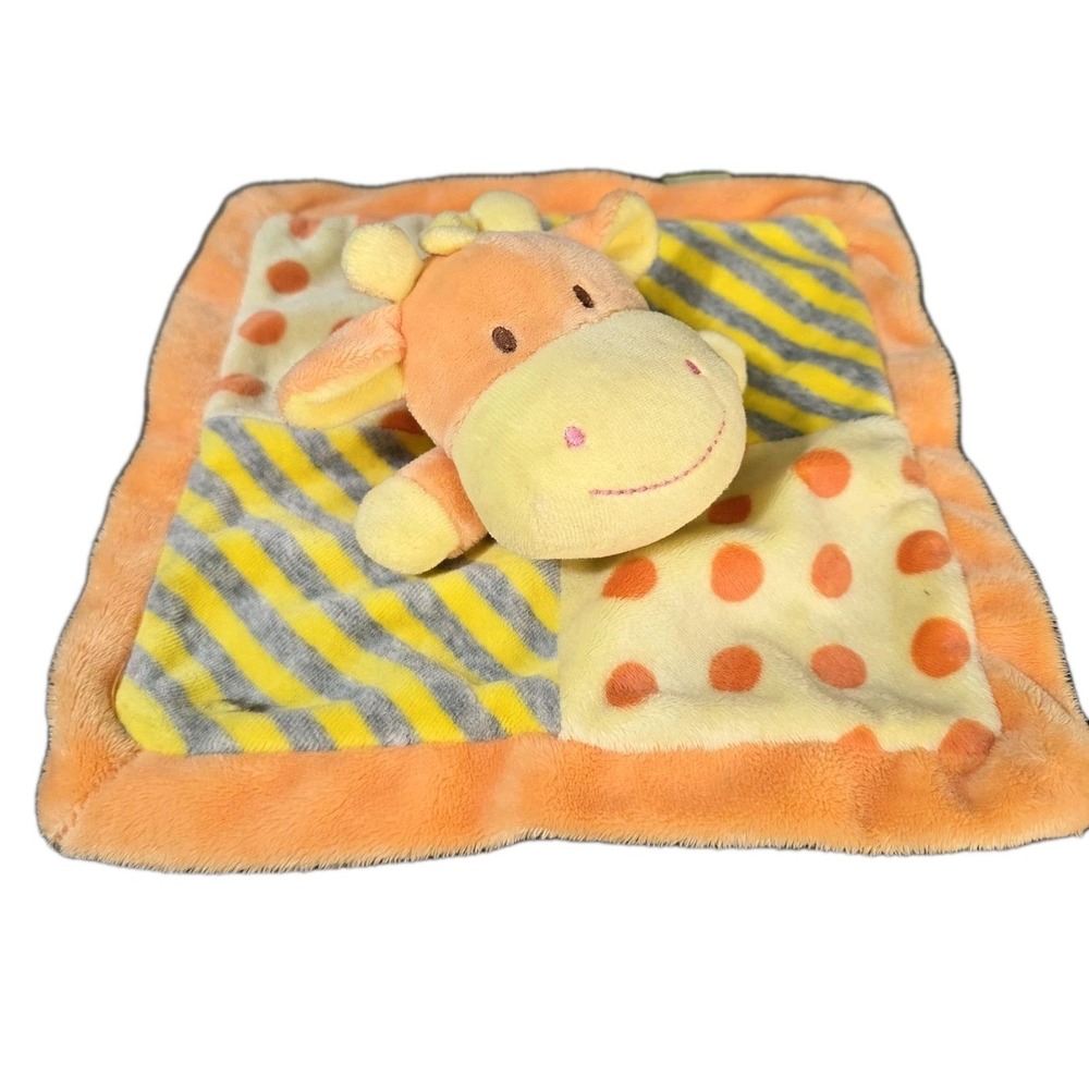 Baby Hugfun Orange Giraffe Mini Lovey Security Blanket 9" Rattle Stripes Dots